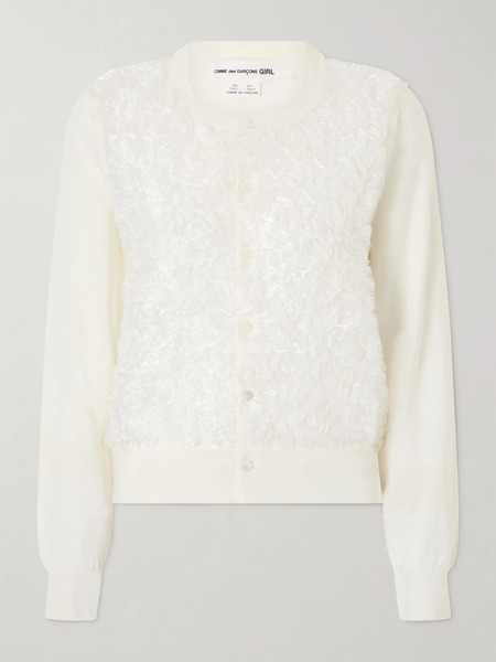  Comme Des Garçons Girl Comme Des Garçons Girl - Organza-trimmed Wool Cardigan - White 