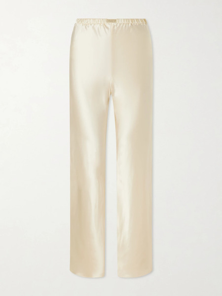  Comme Si Comme Si - Appliquéd Silk-charmeuse Straight-leg Pants - Cream 