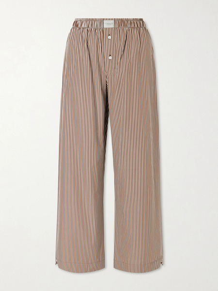 Comme Si Comme Si - La Boxer Alta Striped Cotton-poplin Wide-leg Pants - Brown 