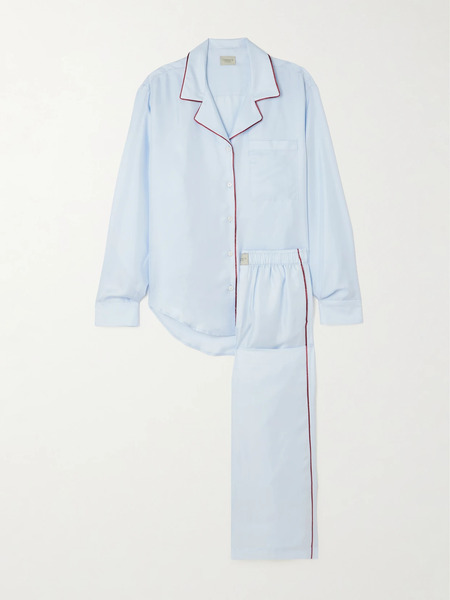  Comme Si Comme Si - Piped Silk-twill Pajama Set - Sky Blue 