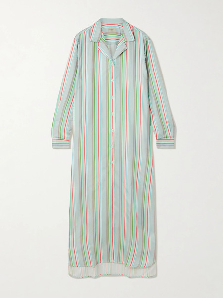  Comme Si Comme Si - Striped Silk-twill Midi Shirt-dress - Multi 
