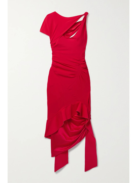  Commission Commission - Asymmetric Cutout Stretch-silk Satin Midi Dress - Red 