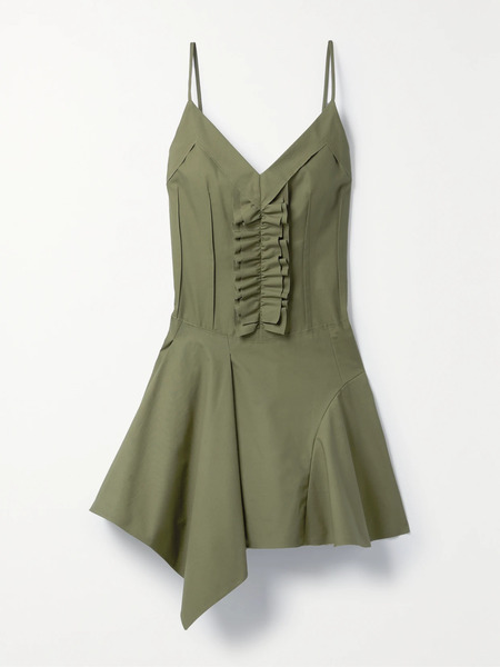  Commission Commission - Ruffled Paneled Cotton-poplin Mini Dress - Green 