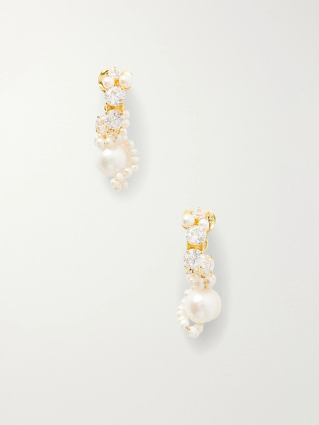  Completedworks Completedworks - Gold-plated Cubic Zirconia And Peal Hoop Earrings - Silver 