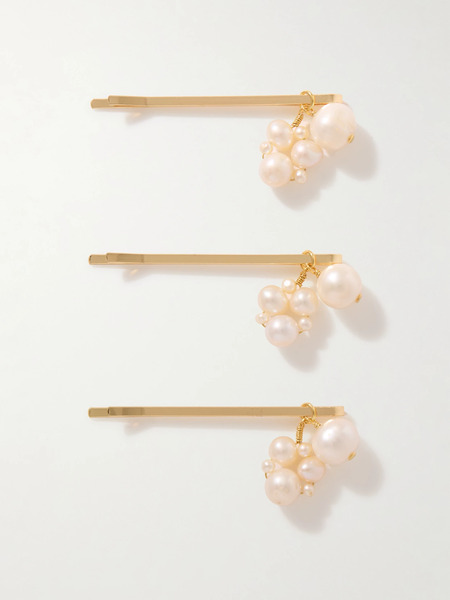  Completedworks Completedworks - Set Of Three Gold-plated Pearl Hair Clips - Ivory 