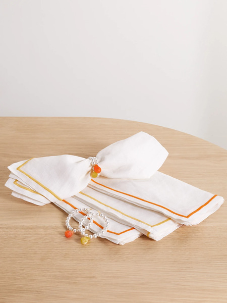  Completedworks Completedworks - + Sister By Studio Ashby Set Of Four Linen Napkins And Faux Pearl And Resin Napkin Rings - Orange 
