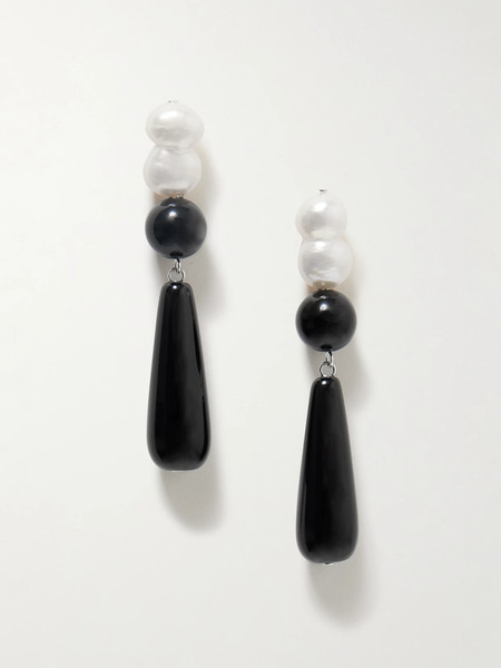  Completedworks Completedworks - Tarn Ii Recycled Silver, Onyx And Pearl Earrings - Black 