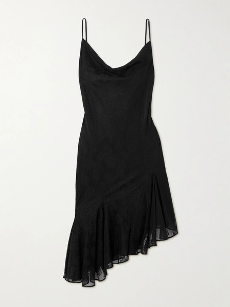  Conner Ives Conner Ives - Asymmetric Ruffled Jacquard Mesh And Tulle Mini Dress - Black 