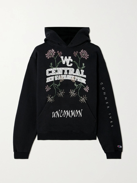  Conner Ives Conner Ives - Crystal-embellished Printed Cotton-jersey Hoodie - Black 