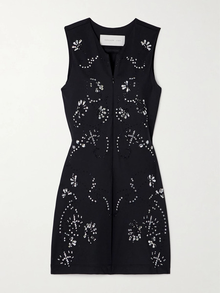  Conner Ives Conner Ives - Crystal-embellished Recycled Jersey Mini Dress - Black 