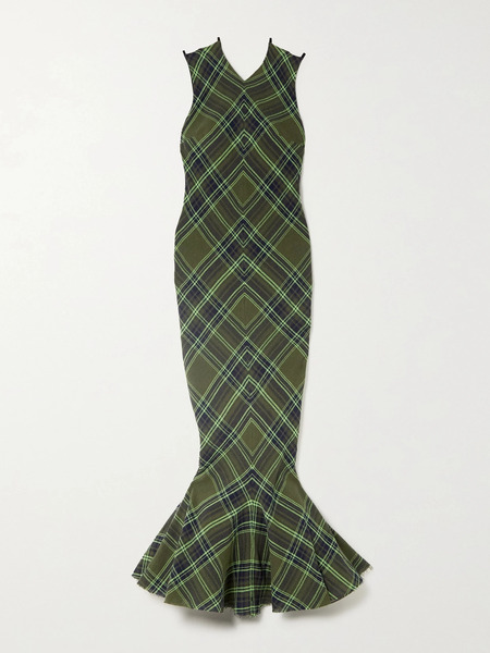  Conner Ives Conner Ives - Fluted Checked Cotton-blend Gauze Midi Dress - Green 