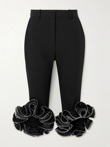  Coperni Coperni - Cropped Zip-embellished Ruffled Woven Skinny Pants - Black 