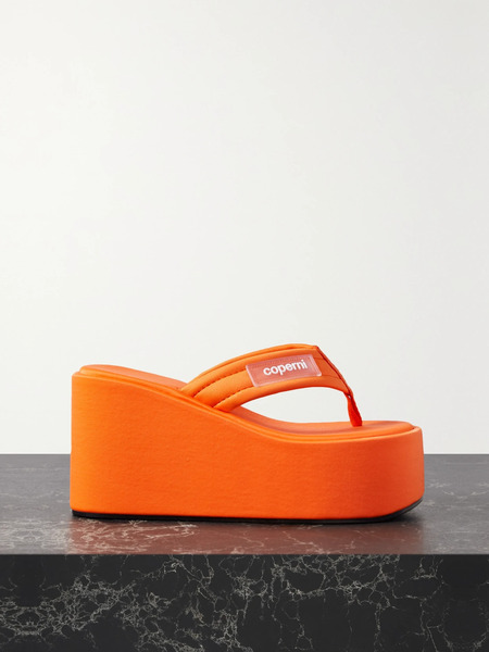  Coperni Coperni - Logo-appliquéd Webbing Wedge Flip Flops - Orange 