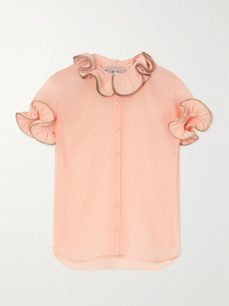  Coperni Coperni - Zip-embellished Ruffled Chiffon Blouse - Peach 