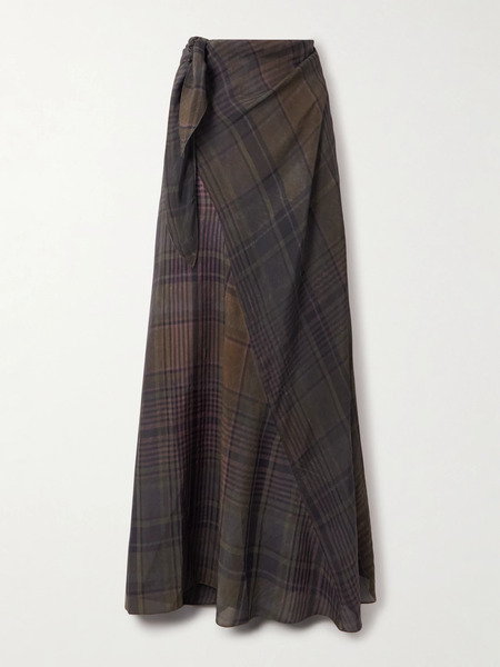  Cortana Cortana - Agate Checked Crepe Maxi Wrap Skirt - Dark Brown 