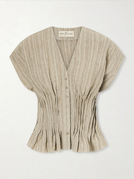  Cortana Cortana - Camila Gathered Linen Top - Green 