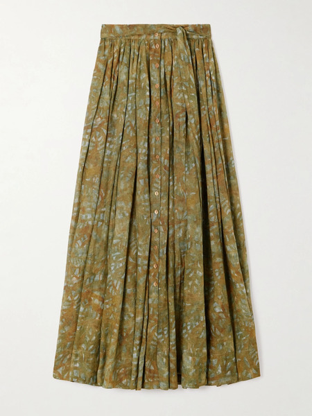  Cortana Cortana - Lil Pleated Printed Ramie Maxi Skirt - Green 