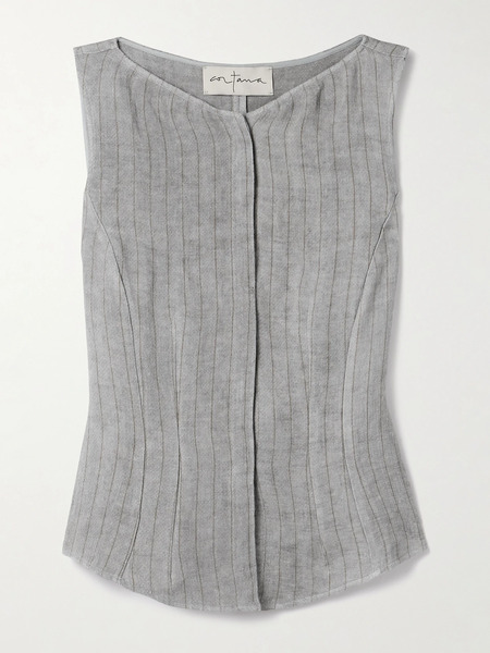  Cortana Cortana - Lupe Striped Linen Vest - Gray 