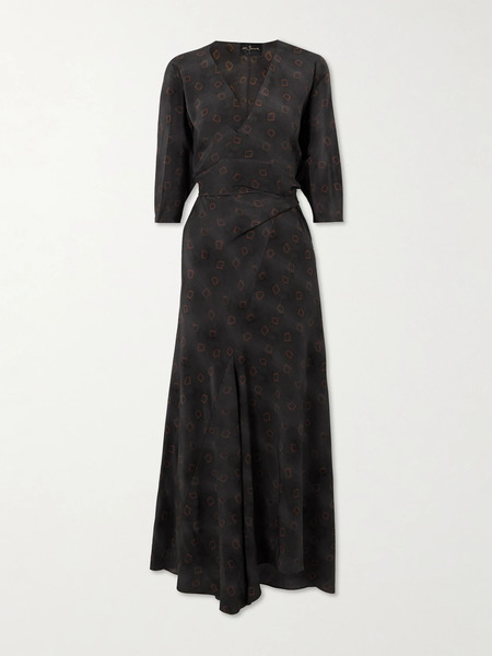  Cortana Cortana - Tarantella Printed Silk Midi Wrap Dress - Dark Brown 