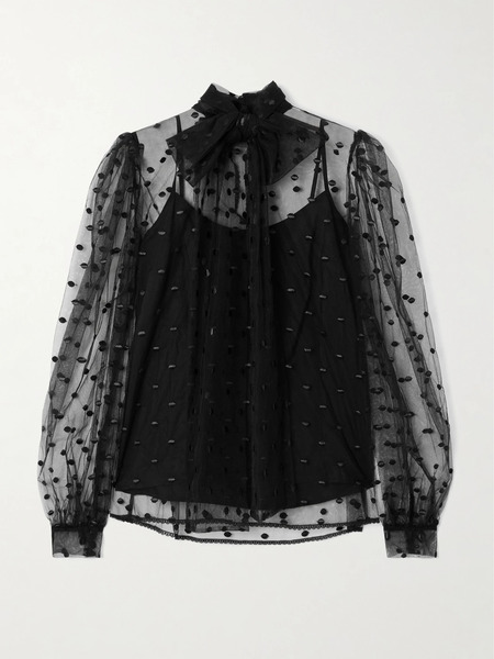  Costarellos Costarellos - Pussy-bow Point D'esprit Blouse - Black 