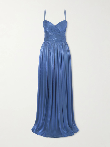  Costarellos Costarellos - Sereen Draped Pleated Metallic Georgette Gown - Navy 