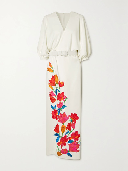  Costarellos Costarellos - Zinnia Wrap-effect Embroidered Crepe Maxi Dress - White 