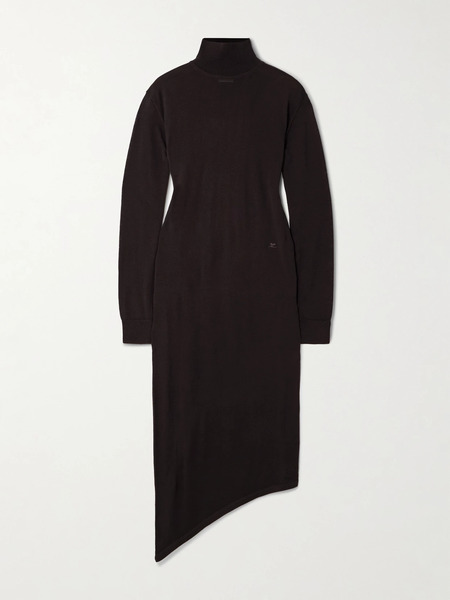  Courreges Courreges - Asymmetric Embroidered Merino Wool Midi Dress - Dark Brown 