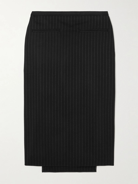 Courreges Courreges - Paneled Pinstriped Wool-blend Twill Midi Skirt - Black 