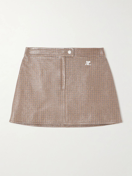  Courreges Courreges - Reedition Appliquéd Checked Coated Cotton-blend Mini Skirt - Brown 