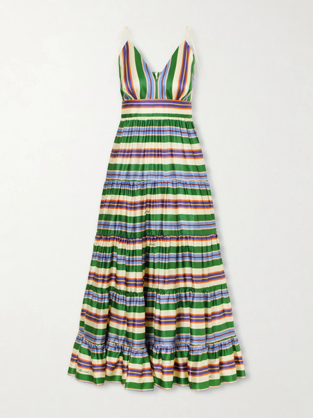  Cristiano Marcheli Cristiano Marcheli - Allegra Tiered Striped Silk-blend Maxi Dress - Multi 