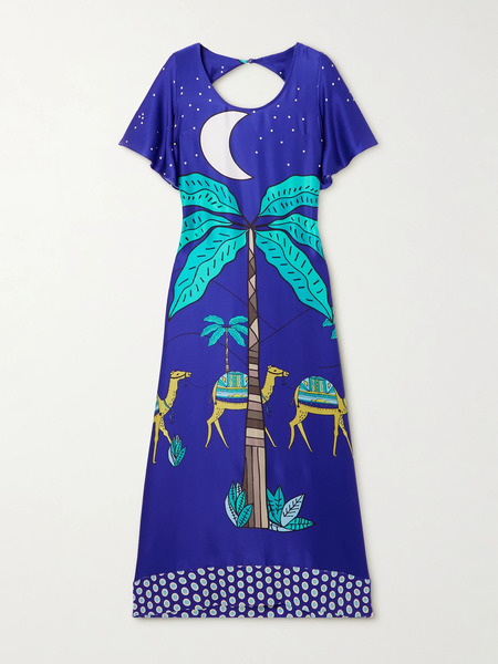  Cristiano Marcheli Cristiano Marcheli - Brigitte Open-back Printed Silk-satin Maxi Dress - Blue 