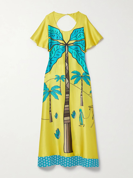  Cristiano Marcheli Cristiano Marcheli - Brigitte Open-back Printed Silk-satin Maxi Dress - Yellow 