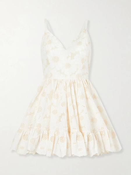  Cristiano Marcheli Cristiano Marcheli - Fernanda Open-back Ruffled Broderie Anglaise Cotton Mini Dress - Cream 