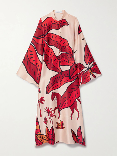  Cristiano Marcheli Cristiano Marcheli - Jane Printed Silk-blend Satin Kaftan - Red 