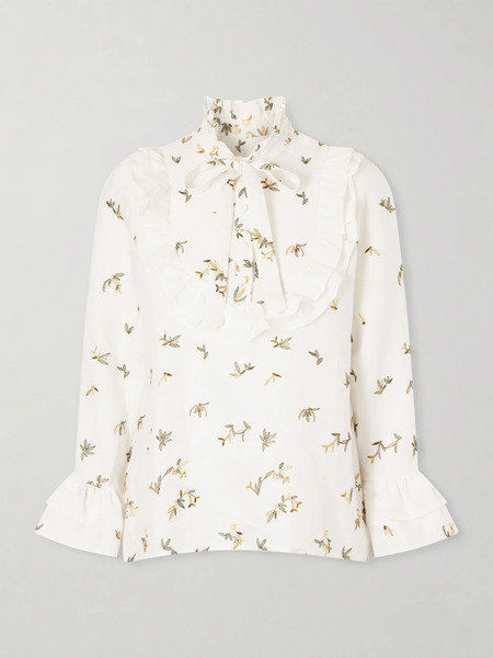  Cristiano Marcheli Cristiano Marcheli - Valeria Ruffled Embroidered Linen Blouse - White 