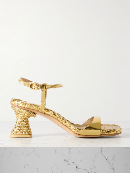  Cult Gaia Cult Gaia - Javiera Metallic Leather And Raffia Sandals - Gold 