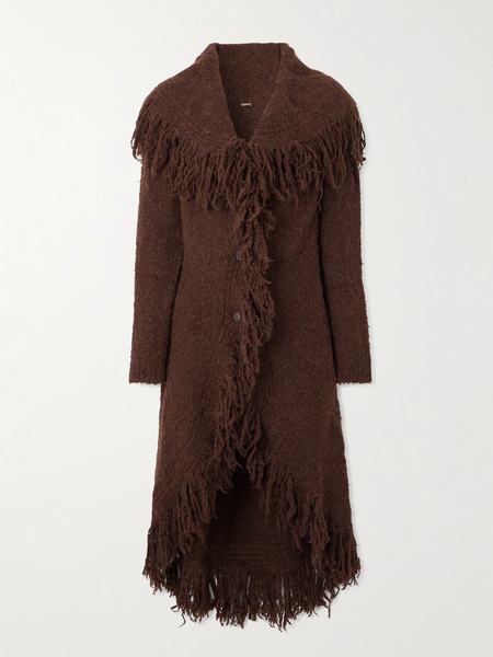  Cult Gaia Cult Gaia - Victoria Duster Fringed Wool-blend Bouclé Cardigan - Chocolate 