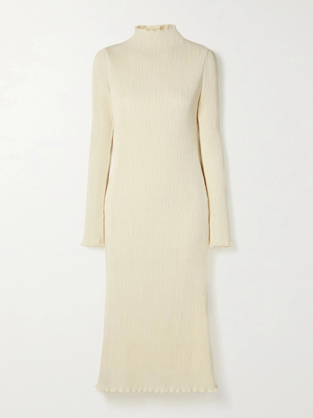  Danielle Frankel Danielle Frankel - Adrienne Open-back Plissé Stretch-satin Midi Dress - Off-white 
