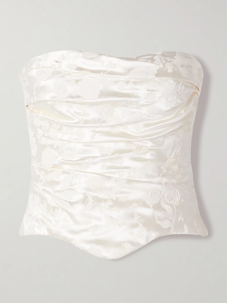  Danielle Frankel Danielle Frankel - Demi Strapless Draped Painted Silk And Wool-blend Satin Bustier Top - Off-white 