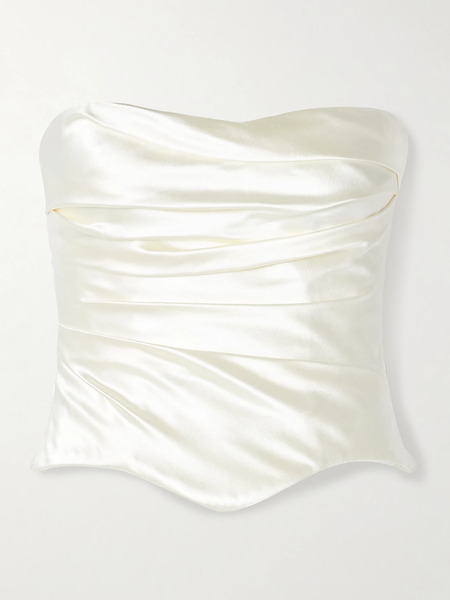  Danielle Frankel Danielle Frankel - Demi Strapless Draped Silk And Wool-blend Satin Bustier Top - Off-white 