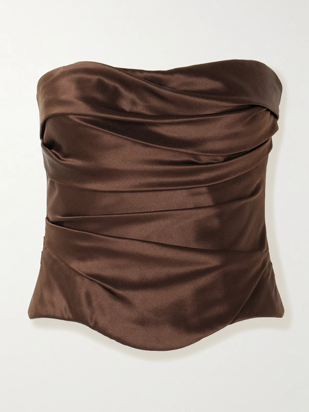  Danielle Frankel Danielle Frankel - Demi Strapless Gathered Silk-satin Bustier - Dark Brown 