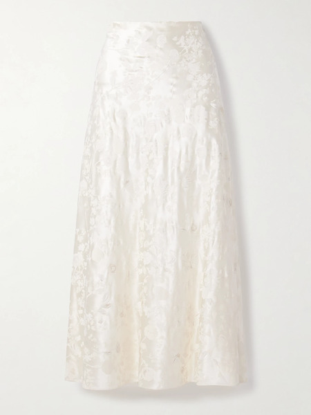  Danielle Frankel Danielle Frankel - Desi Painted Silk And Wool-blend Satin Maxi Skirt - Off-white 