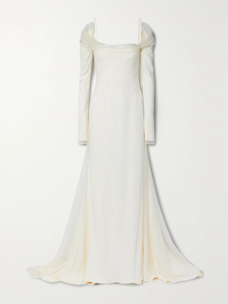  Danielle Frankel Danielle Frankel - Leona Cold-shoulder Cady And Tulle Gown - Ivory 