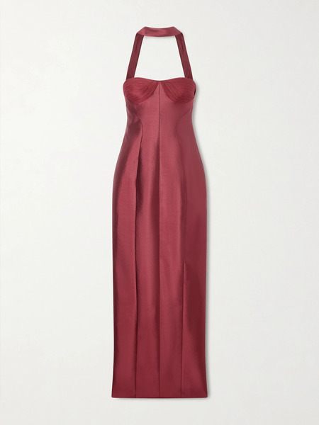  Danielle Frankel Danielle Frankel - Lette Paneled Tulle-trimmed Wool And Silk-blend Twill Gown - Red 