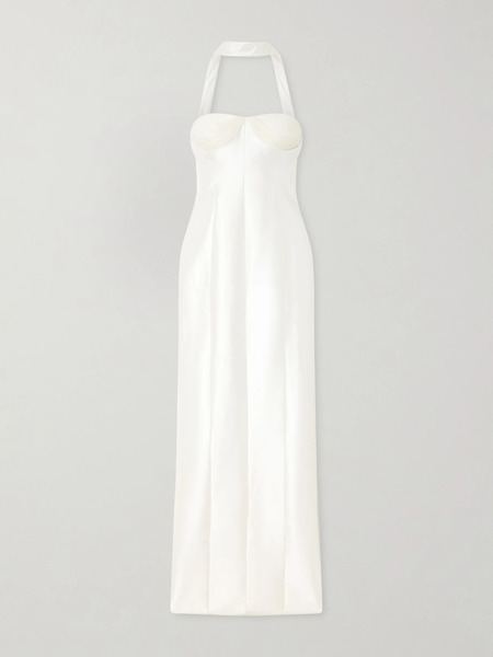  Danielle Frankel Danielle Frankel - Lette Tulle-trimmed Wool And Silk-blend Twill Gown - Off-white 