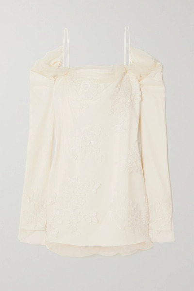  Danielle Frankel Danielle Frankel - Lucy Cold-shoulder Lace-trimmed Tulle And Cady Mini Dress - Ivory 
