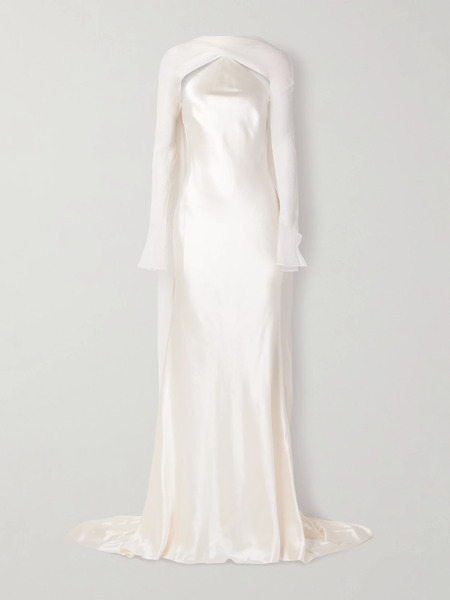  Danielle Frankel Danielle Frankel - Mari Convertible Cape-effect Silk And Wool-blend Satin And Silk-crepon Gown - Off-white 