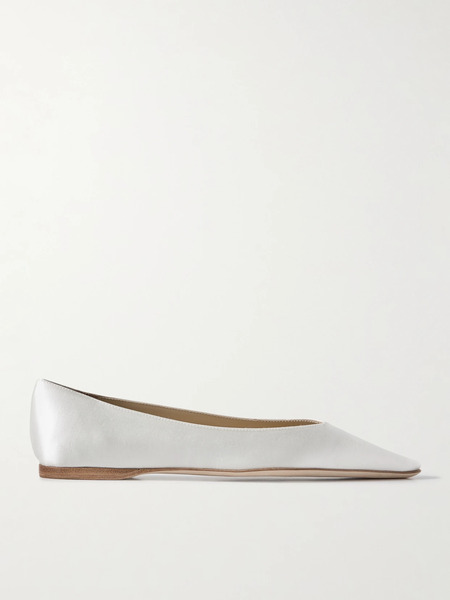  Danielle Frankel Danielle Frankel - Riley Satin Point-toe Ballet Flats - Ivory 