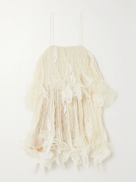  Danielle Frankel Danielle Frankel - Wendell Tiered Ruffled Lace And Tulle Mini Dress - Ivory 