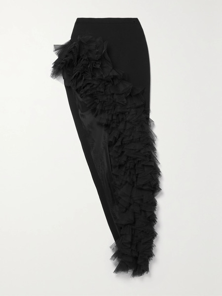  David Koma David Koma - Asymmetric Ruffled Tulle-trimmed Wool-crepe Maxi Skirt - Black 